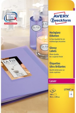 Avery Zweckform PACK L7767-40 GLOSSY LABELS WITH SPECIAL COATING Глянцевые прямоугольные этикетки 210 x 297 мм, 1 этикетка на листе