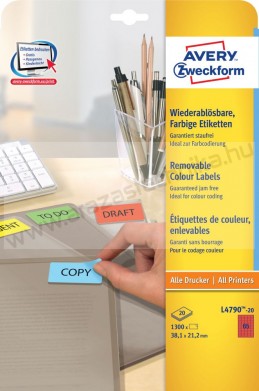 Avery Zweckform PACK L4793-20 Printable Mini Labels with Removable Adhesive Желтые прямоугольные мини этикетки 38.1 x 21.2 мм, 65 этикеток на листе